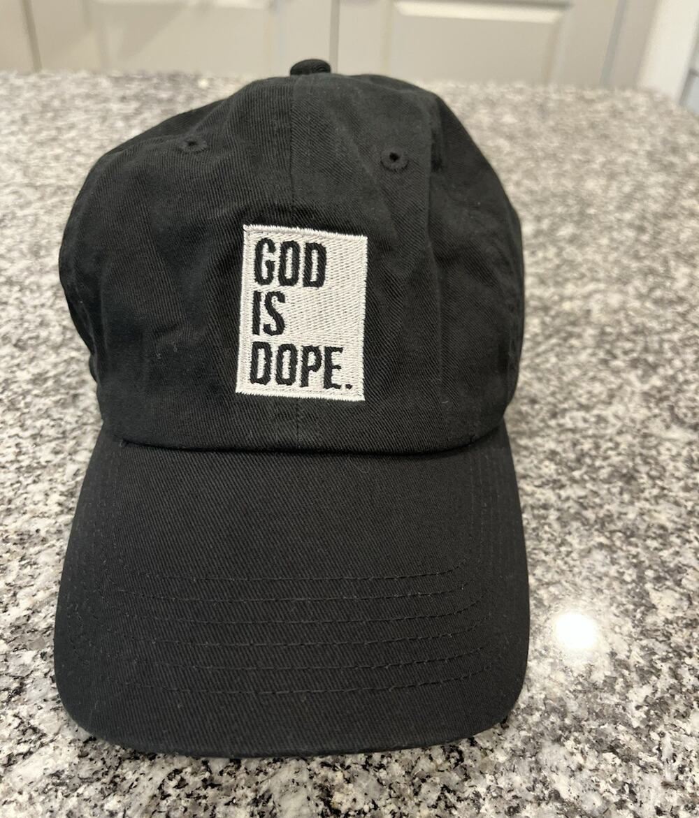 Newhattan Adjustable Black Baseball Cap "GOD IS DOPE" Quote Patch One Size A1